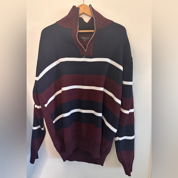 Men’s Long Sleeve Pullover Turtleneck Half Zip Striped Sweater Size 3XL - Picture 2 of 4